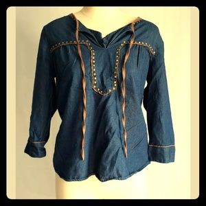 Hannah Petite Womens Top Size P/S denime metal